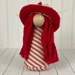 Handmade Valentine’s Day Gnome Vintage Striped Fabric Felt Heart Farmhouse Gift